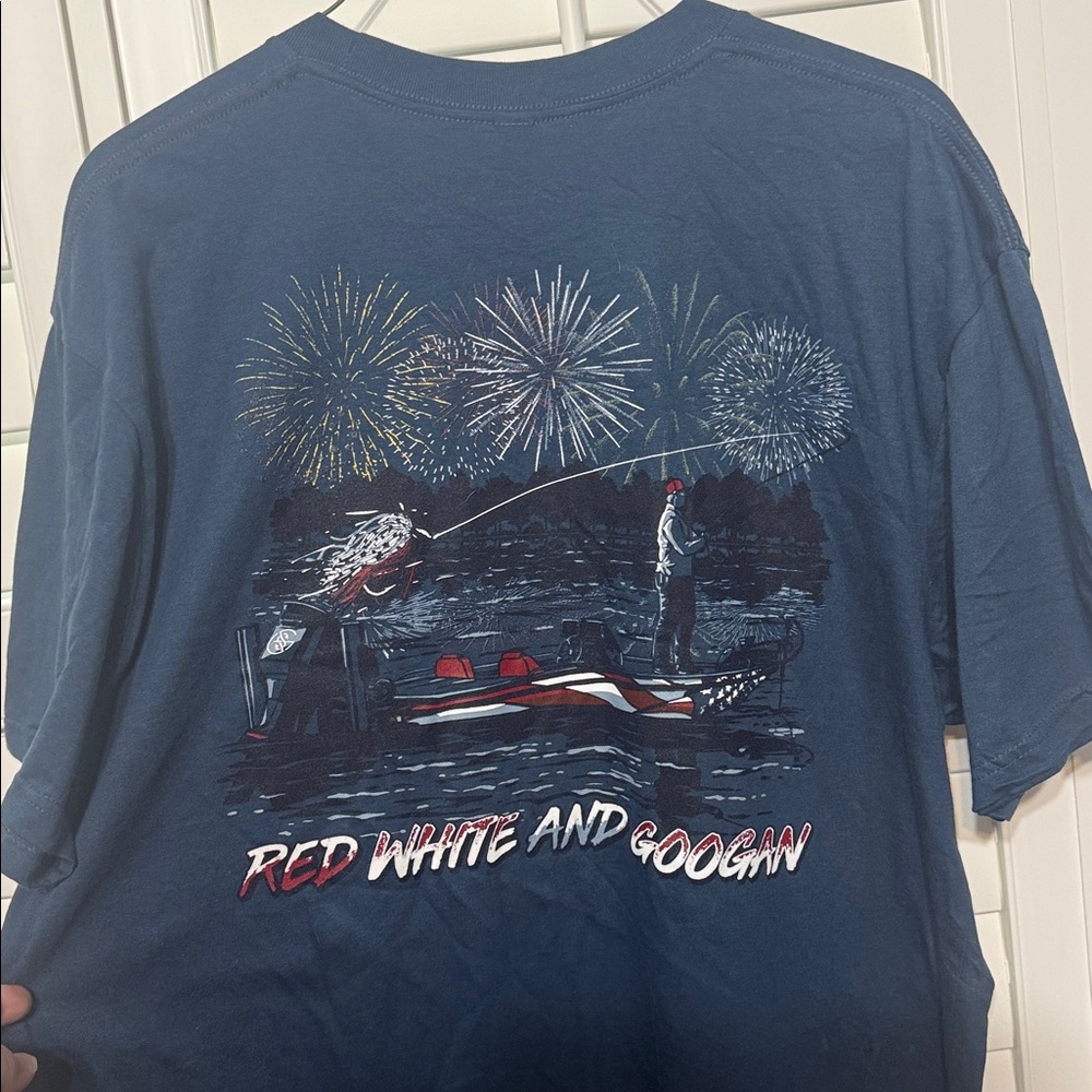 Blue Graphic T-Shirt with Fireworks Design